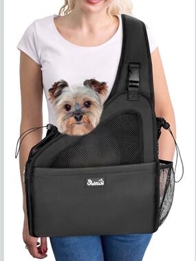SlowTon Black Pet Dog Sling Carrier with Hard Bottom